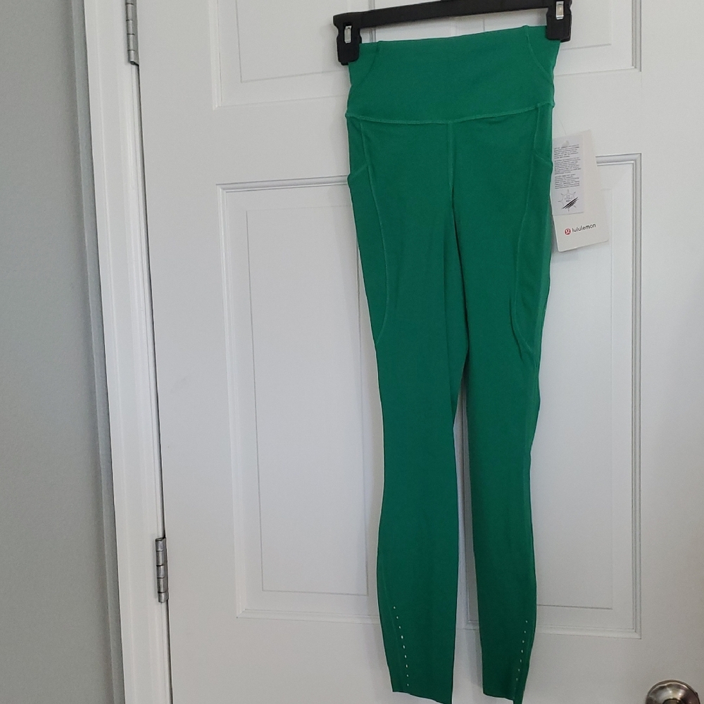 NWT Lululemon Fast And Free W/pockets 25in Raceway Green HR Leggings Sz 2